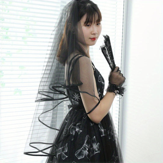 Vintage Lace Bridal Veil Double Layered Ruffled Edge for Weddings & Photo Props
