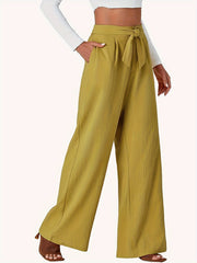  Women's Tie Front Wide Leg Trousers With Pockets