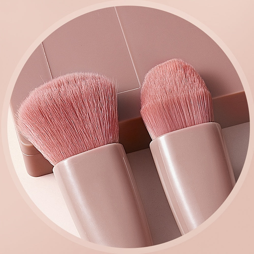 5pc Makeup Brush Set w/ Mirror & Storage Box Portable Soft Fiber Cosmetic Kit