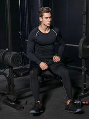 Men's Compression Crew Neck Shirt & Pants 3-Piece Set for Outdoor Fitness