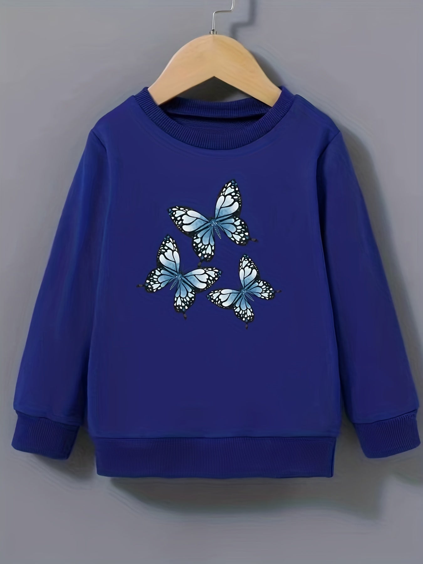 Girls Butterflies Pattern Sweatshirt Round Neck Casual Top Pullovers