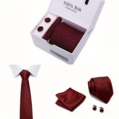 Men's Tie, Pocket Towel & Cufflinks Set for Business Wedding