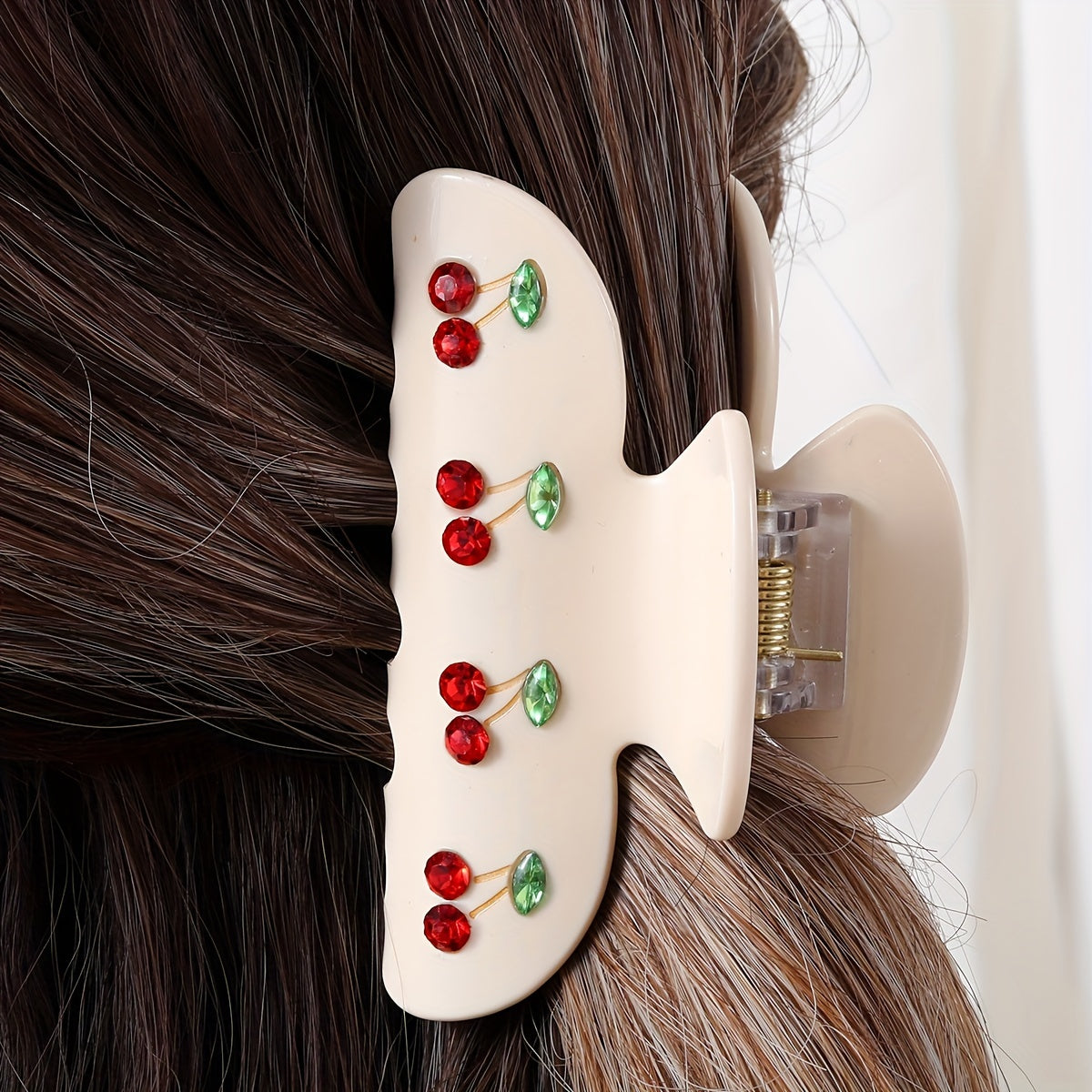 Cherry Printed Hair Claw Clip Nonslip Ponytail Holder Women Girls Hair Claw