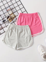 2pcs Girls' Contrast Binding Sports Shorts Set For Yoga Outfit