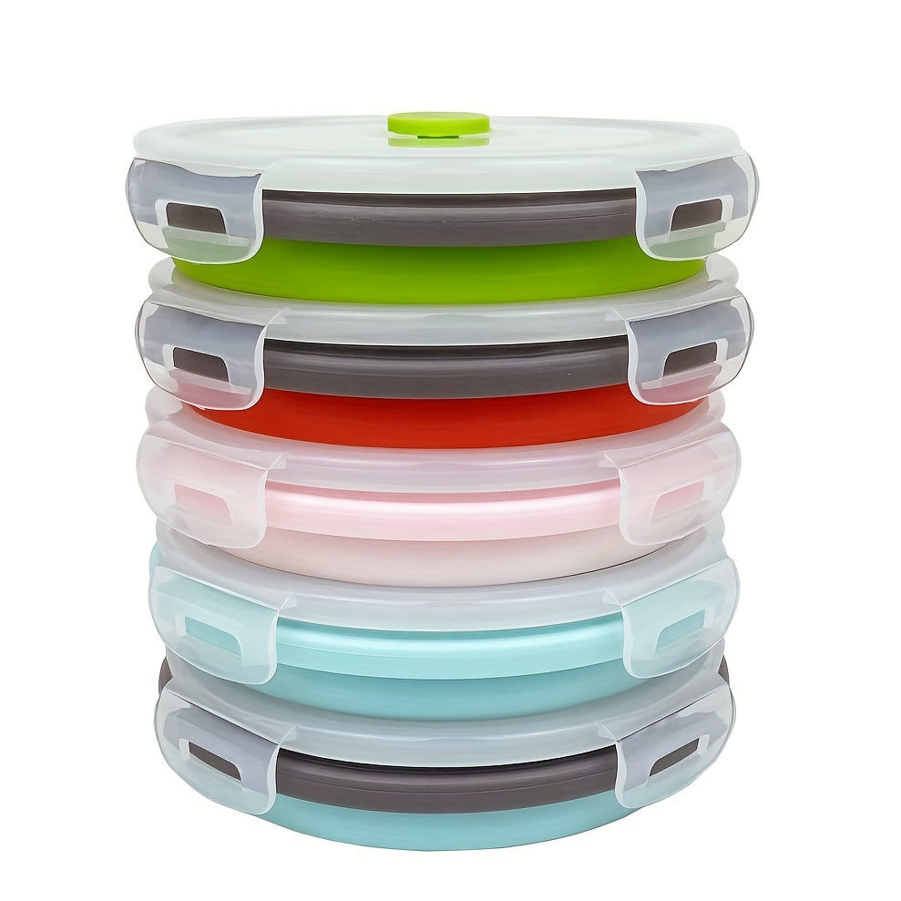 4pcs Silicone Insulated Lunch Box Collapsible Portable BPA Round Bento Leakproof