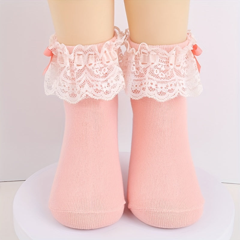 3 Pairs Girl Socks Love Bow Ruffled Princess Socks