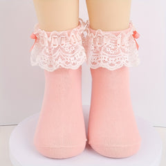3 Pairs Girl Socks Love Bow Ruffled Princess Socks