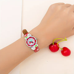 Casual Pointer Alloy Round Wrist Watch With Cherry Belt