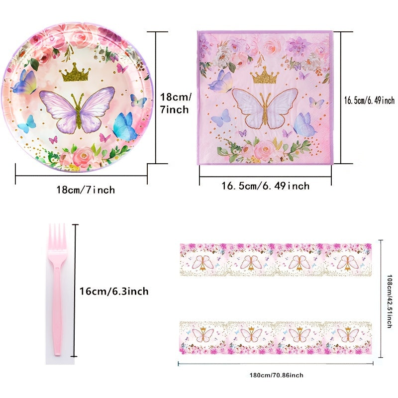 Butterfly Theme Party Set: Plates, Napkins, Tablecloth, Forks & Decorations