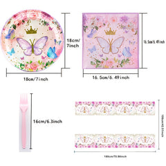 Butterfly Theme Party Set: Plates, Napkins, Tablecloth, Forks & Decorations