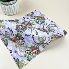 5pcs Purple Cotton Flower Printed Cheongsam Kimono Dress Fabric