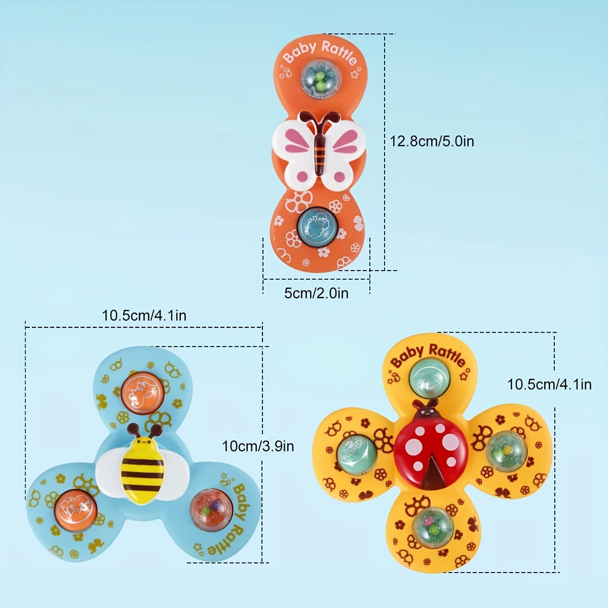 3pcs Suction Cup Spinner Toys For Baby Sensory Learning Bath Toys