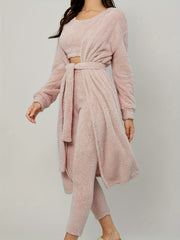  Fuzzy Fleece Tank Top & Pants & Robe Pajama Set