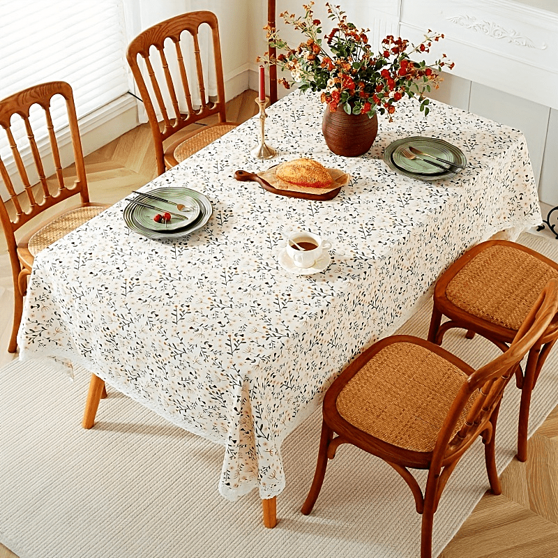 Flower Print Tablecloth Polyester Rectangular Lace Tablecloth