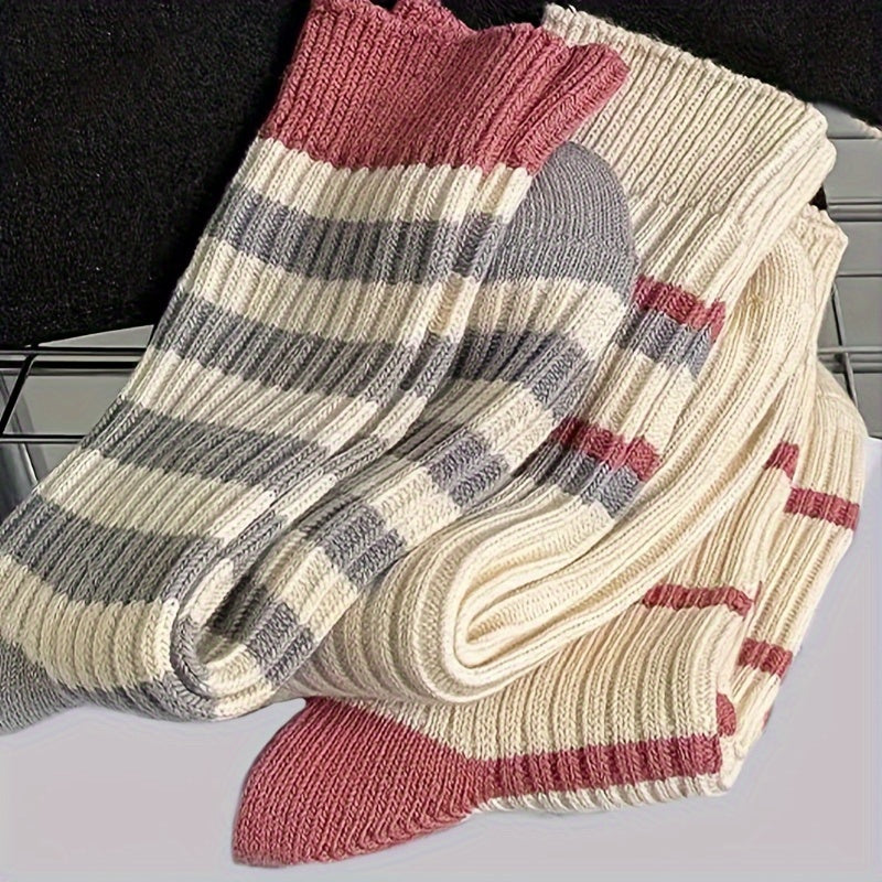 6 Pairs Colorblock Striped Socks Mid Tube Women's Stockings