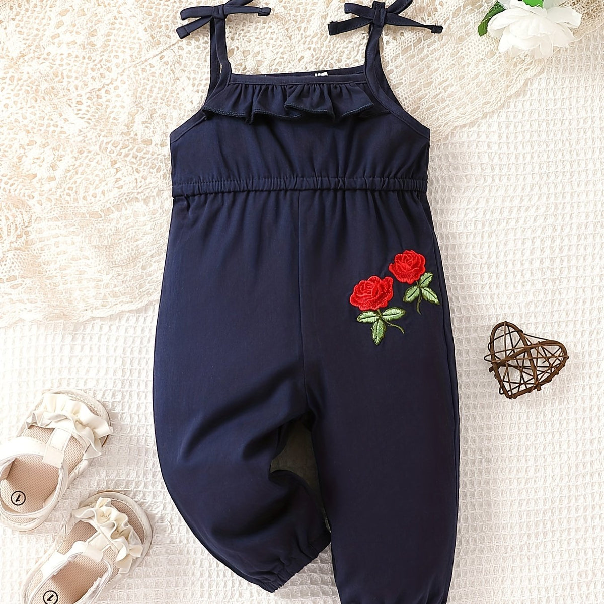 Rose Embroidery Toddler Girls' Jumpsuit Sleeveless Long Outfit