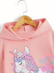 Girls' Unicorn Print Hooded Sweatshirt Pullover for Kids Spring Fall