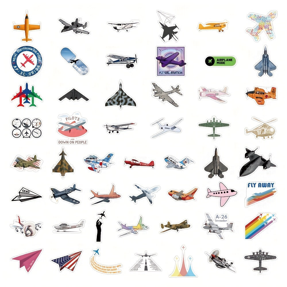 50pcs Aircraft Waterproof Decals For Bottles Laptop Luggage