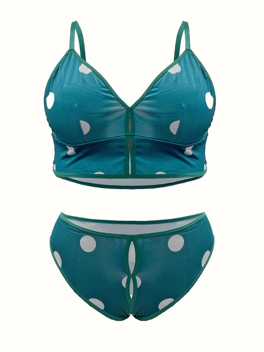  Polka Dot Cutout V-Neck Bra & Panty Lingerie Set