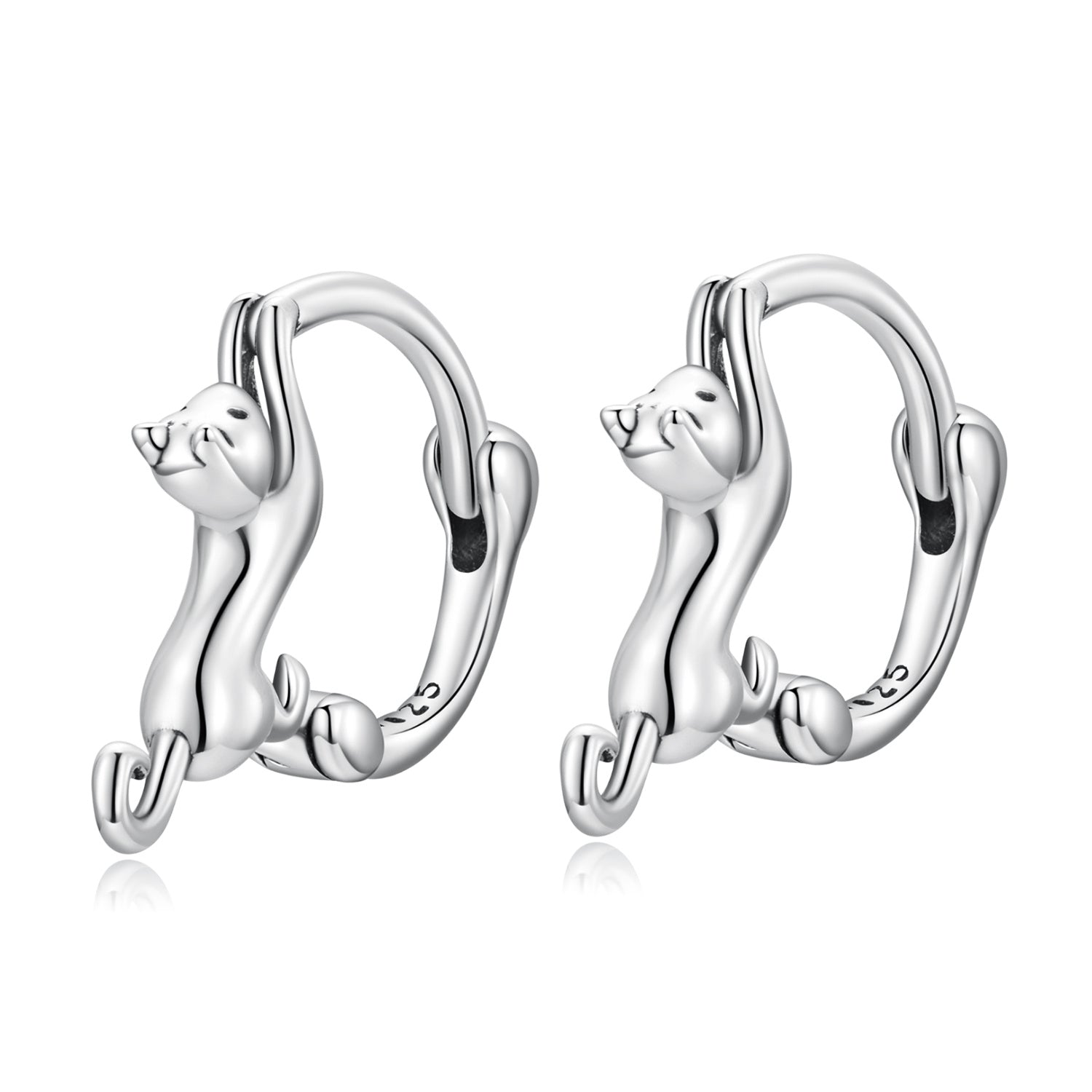 925 Silver Cat Ear Buckle Stretch Circle Stud Earrings