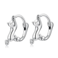 925 Silver Cat Ear Buckle Stretch Circle Stud Earrings