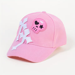 Gothic Skull Cross Patch Baseball Cap Y2K Hip Hop Baseball Cap Pink