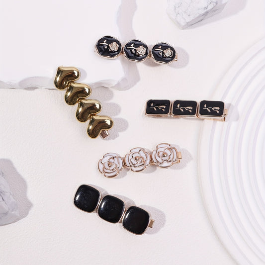 5pcs Sweet Hair Clip Alloy Flower Heart Decor Duck Billed Clip Vintage Hair Clip