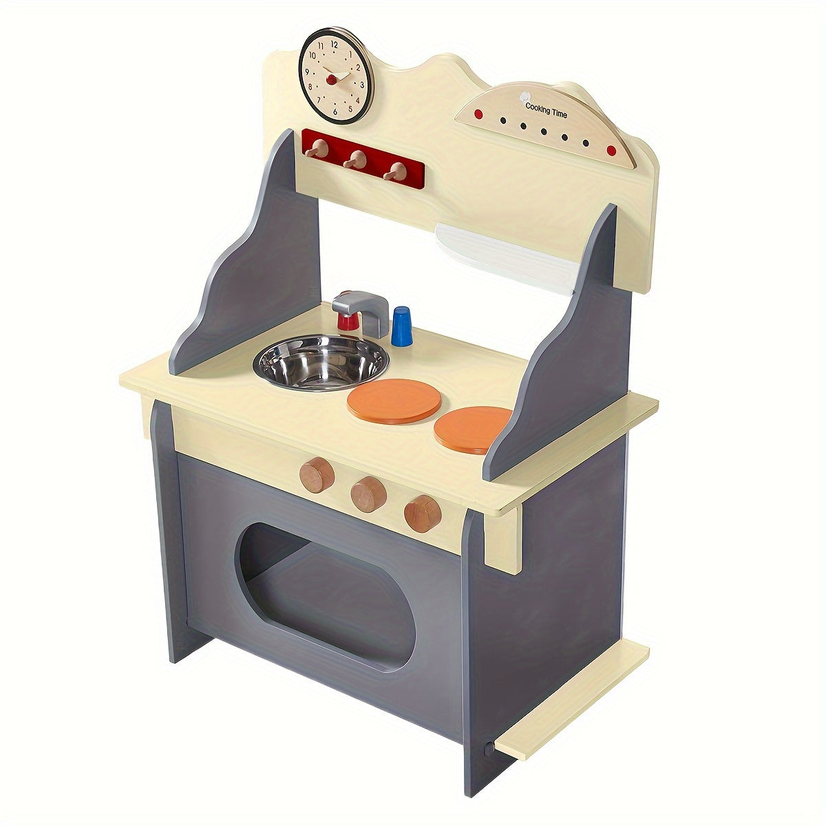 Wooden Play Kitchen Set with Clock Sink & Stovetop Indoor Fun Gift