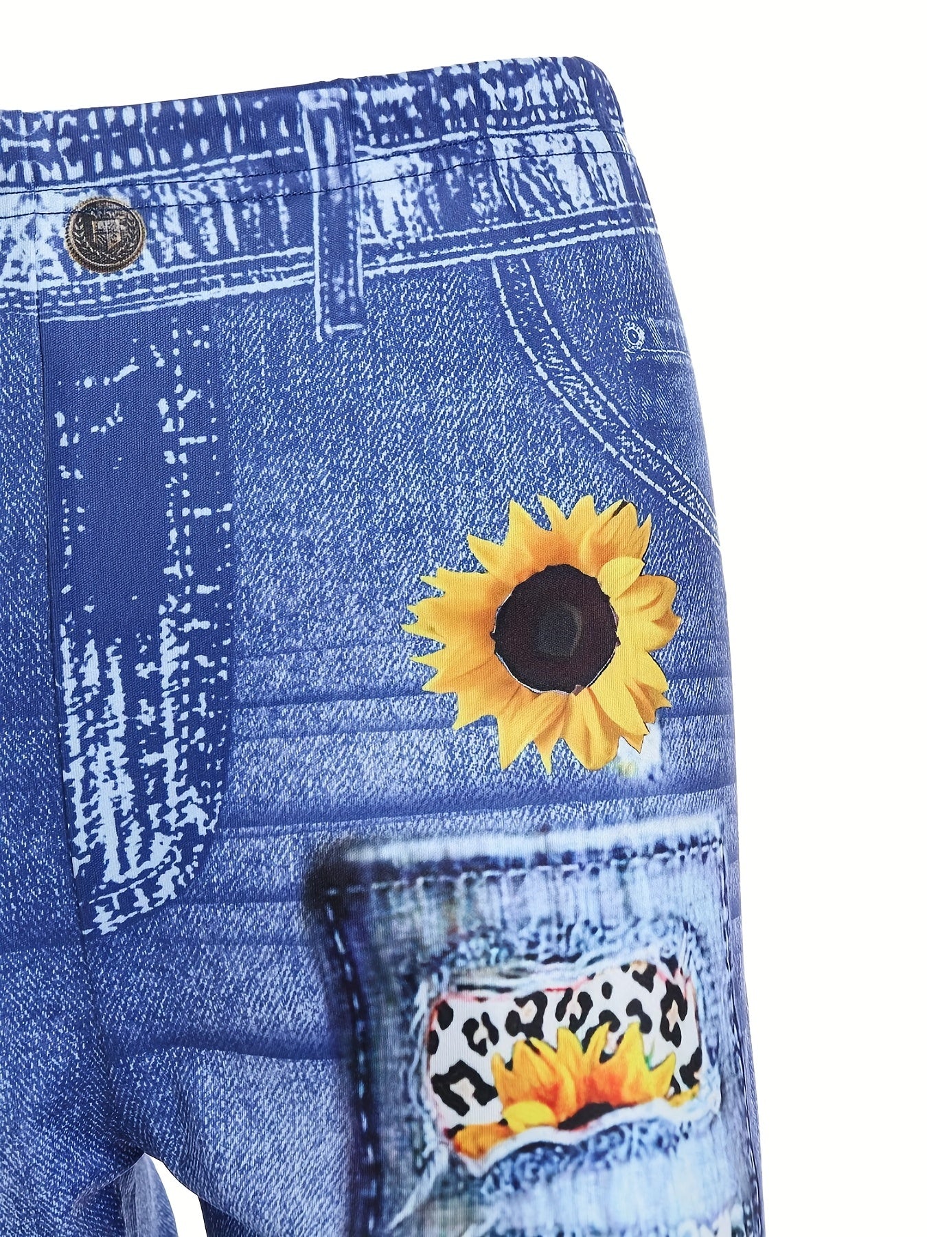Sunflower Print Capris Leggings for Women