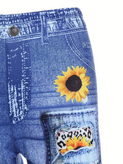 Sunflower Print Capris Leggings for Women