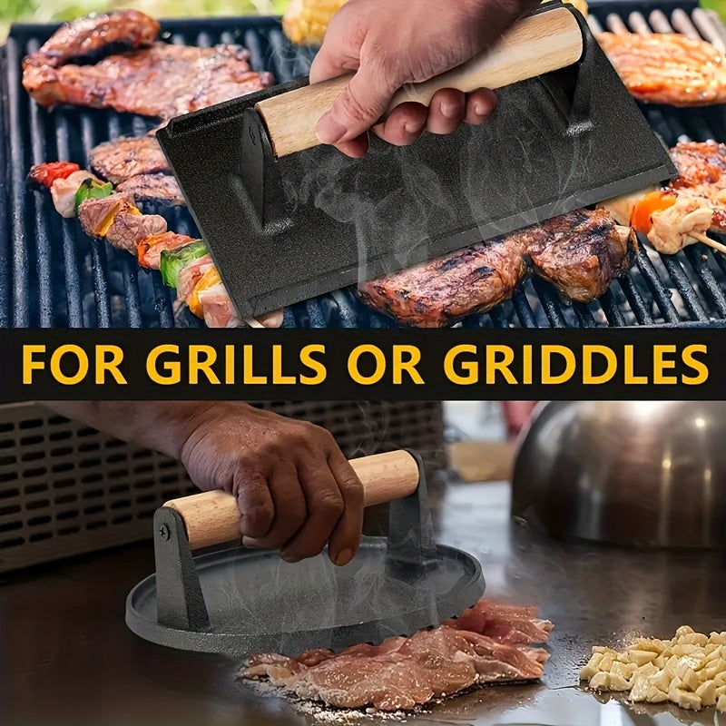Iron Burger Press Cast Iron Grill Press For Perfectly Seared Bacon Steak & Sandw
