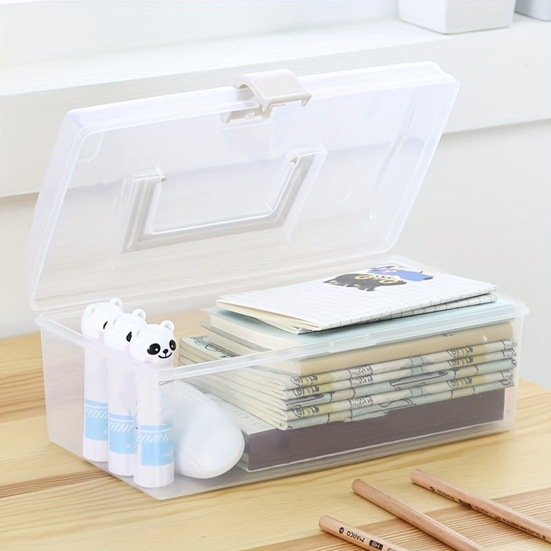1PC Portable Storage Box Transparent Plastic Box With Lid Desktop Miscellaneous