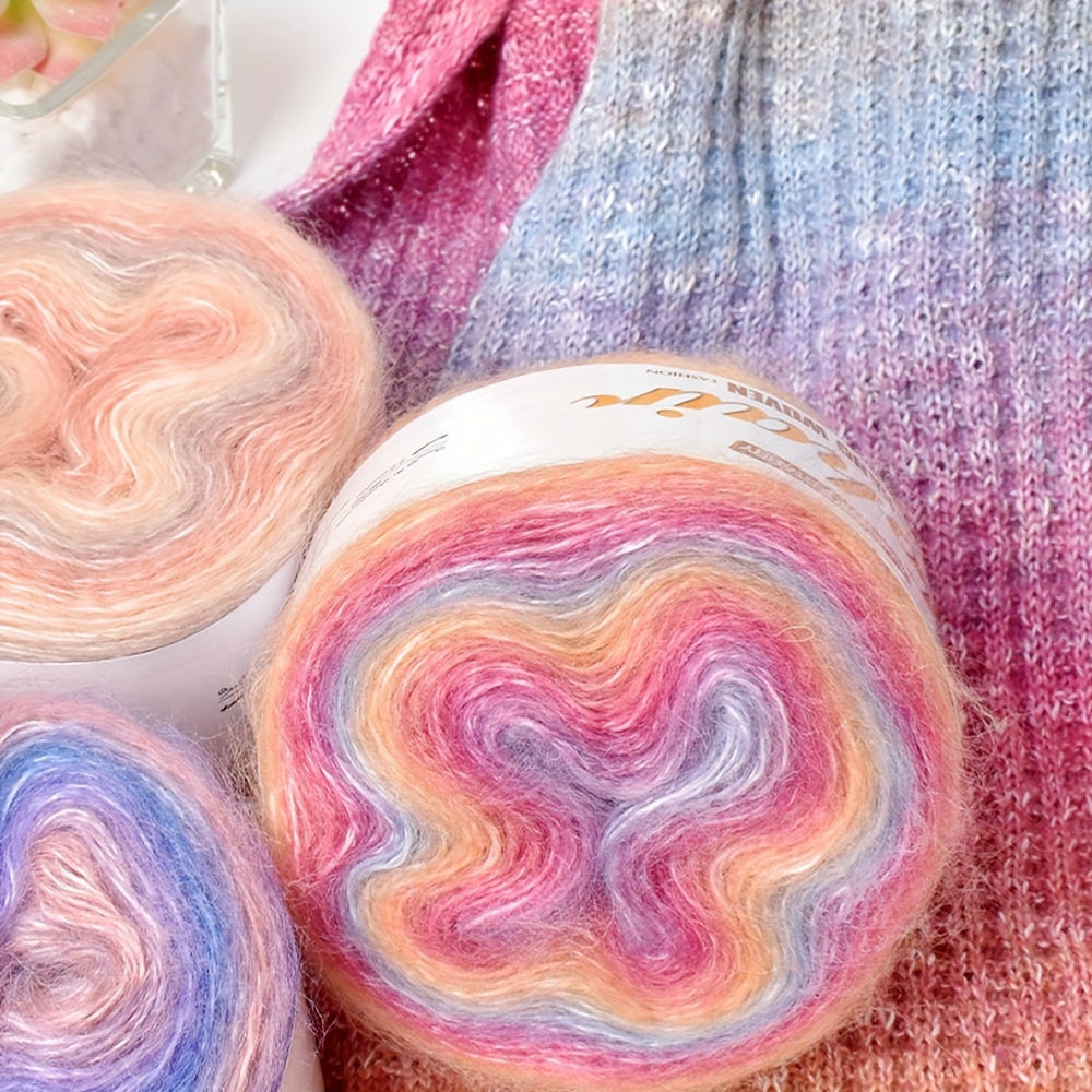 2pcs Gradient Mohair Long Dyed Fine Thread For Crocheting Sweater