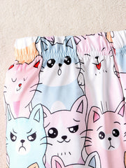Girl's Cat Print Pants Child's Cozy Trousers
