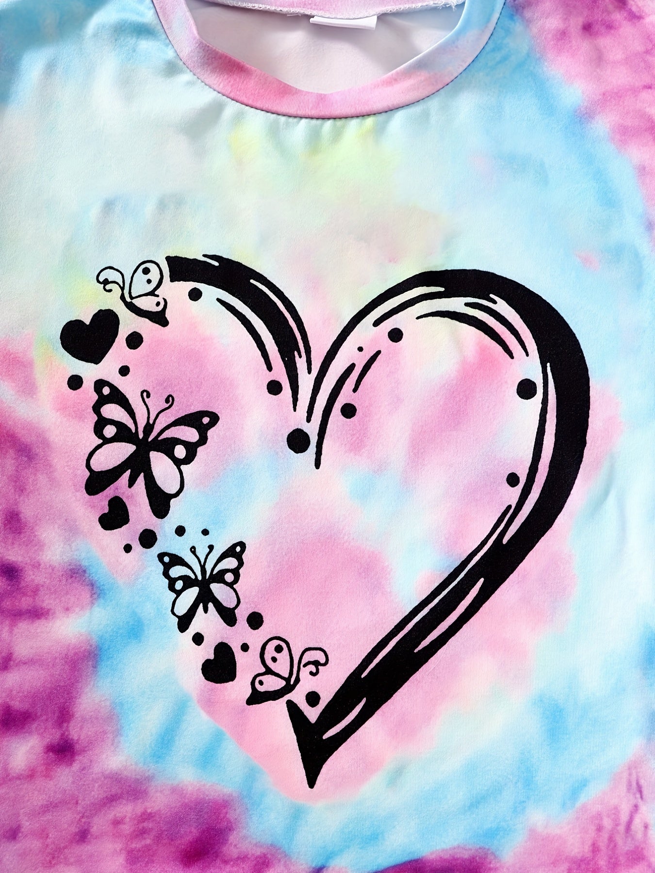 Girls Tie Dye Heart Pattern T Shirt Shorts Set
