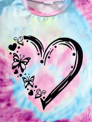 Girls Tie Dye Heart Pattern T Shirt Shorts Set