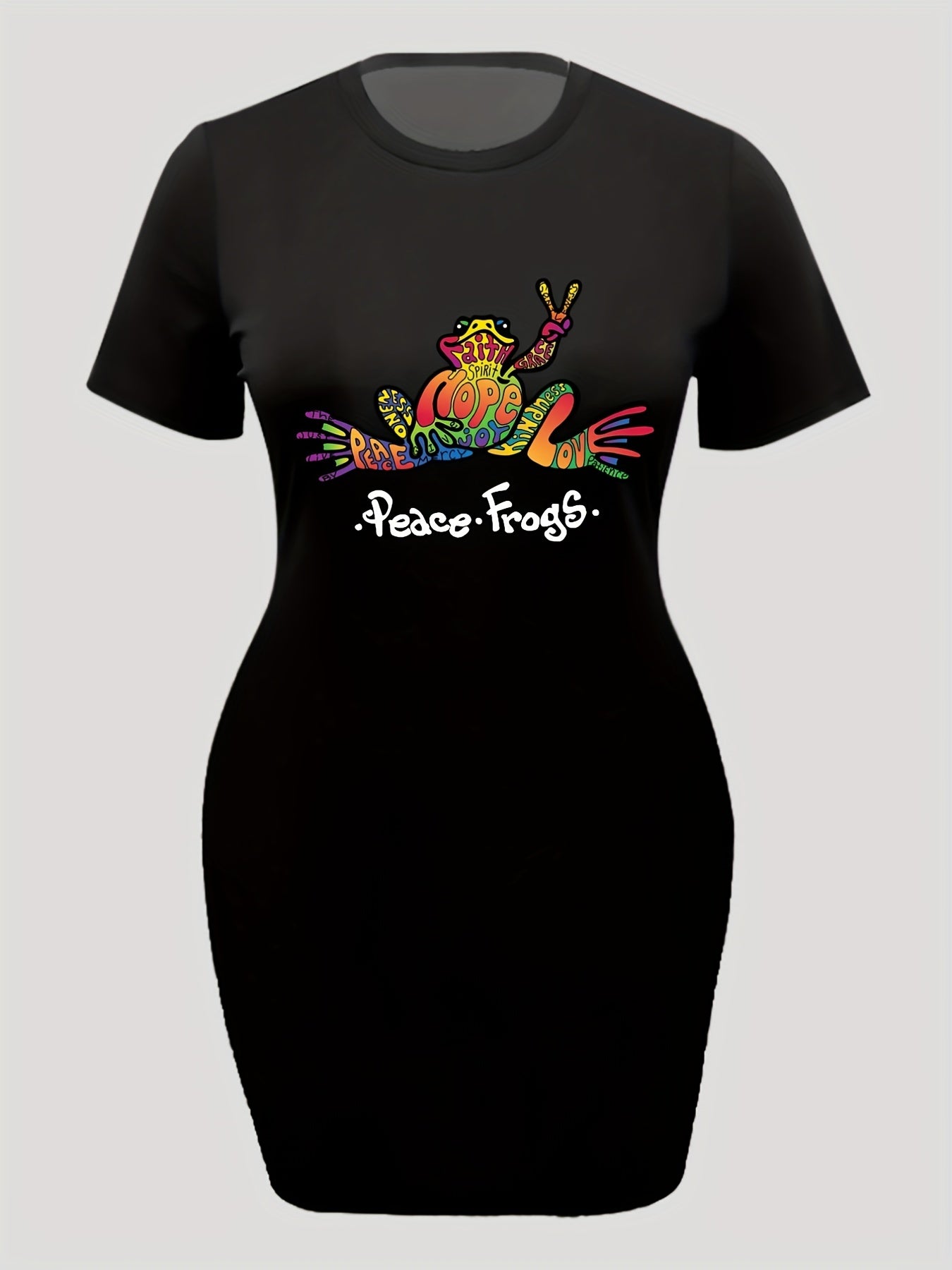  Women's Casual Art Letter & Frog Print Dress