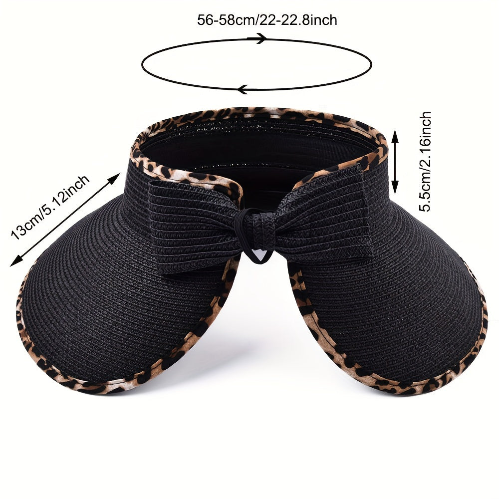 Leopard Print Straw Sun Hat UV Protection Visor