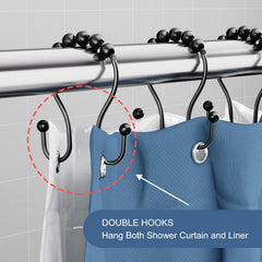 12pcs Double Hook Shower Curtain Ring Rustproof Smooth Glide for Bathroom