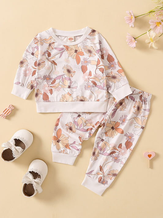 Baby Girls Floral Print Sweatshirt Top & Pants Set