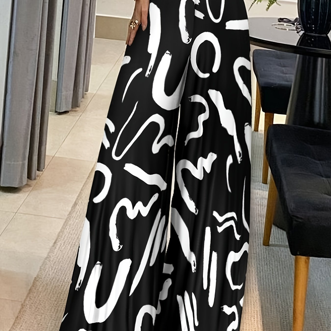  Graffiti Print Wide Leg Trousers