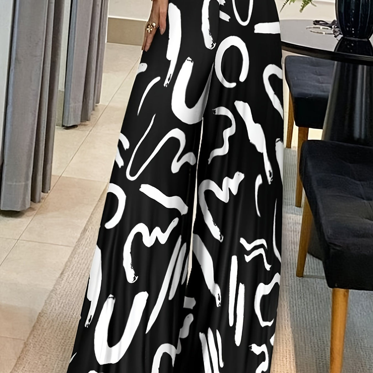  Graffiti Print Wide Leg Trousers