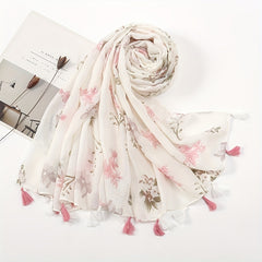Flower Print Tassel Scarf Casual Shawl Women Head Wrap