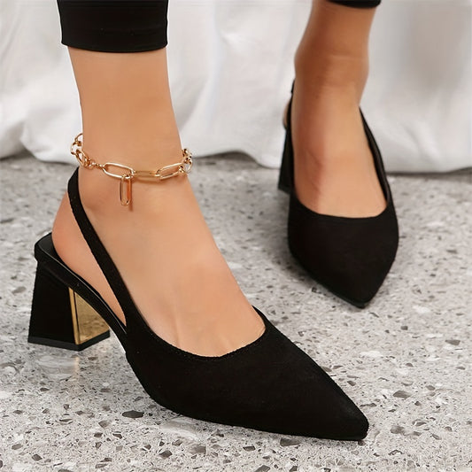 Women's Slingback High Heels Pointed Toe Chunky Heels Sandals