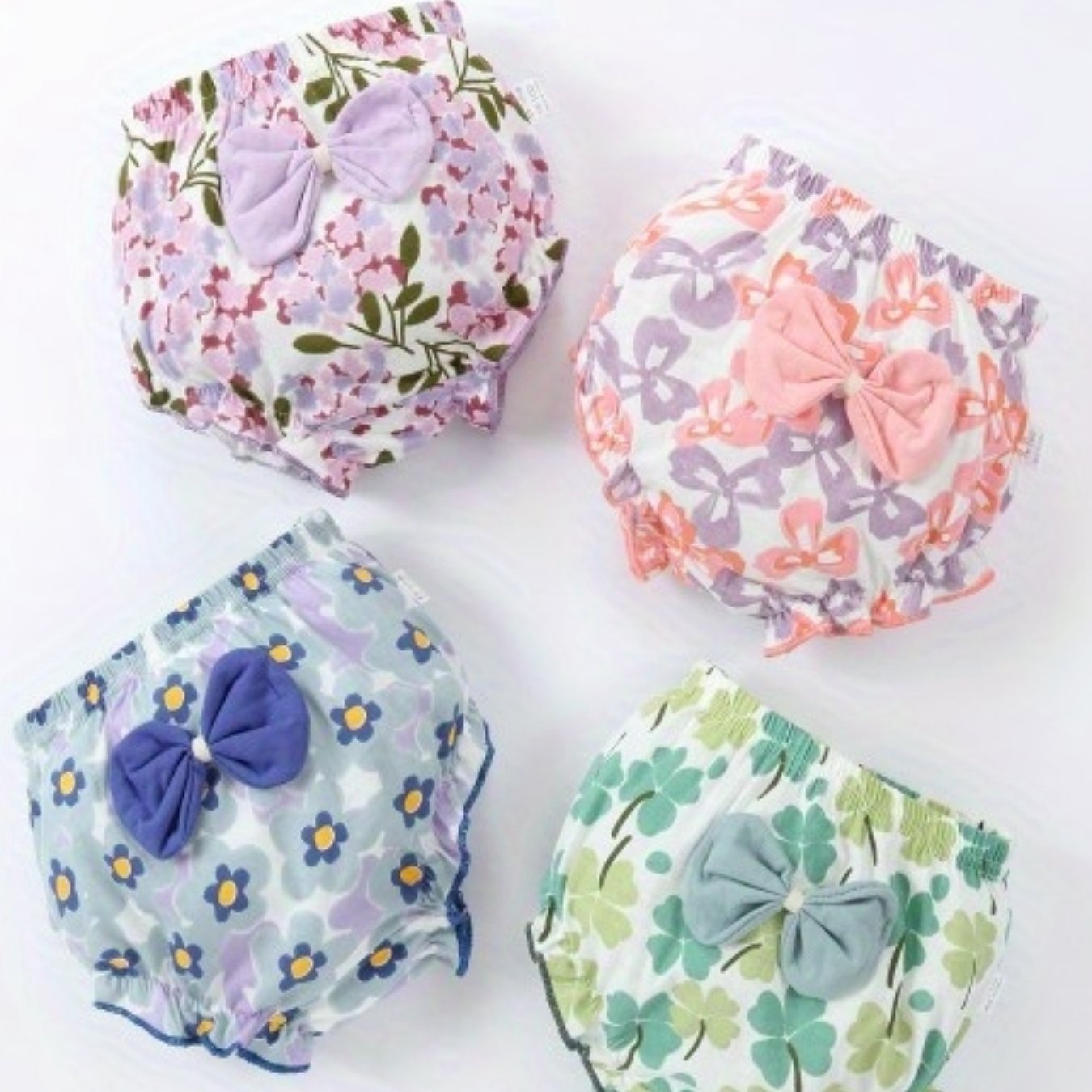 4pk Girls Triangle Panties Floral Print Elastic Waist Underwear Kids Clothes