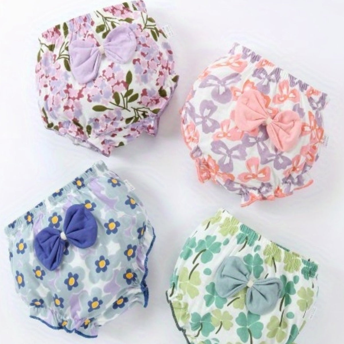 4pk Girls Triangle Panties Floral Print Elastic Waist Underwear Kids Clothes