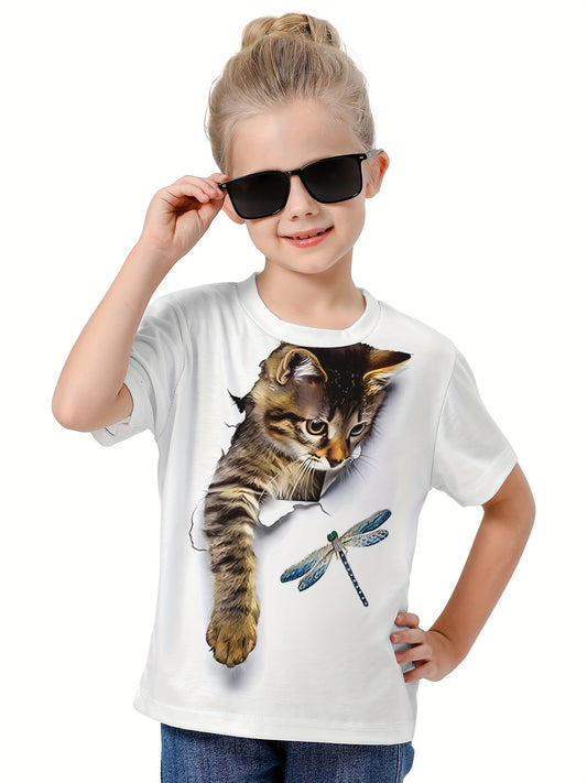 Kids 3D Cat Print T-shirt Short Sleeve Tees Summer Clothes