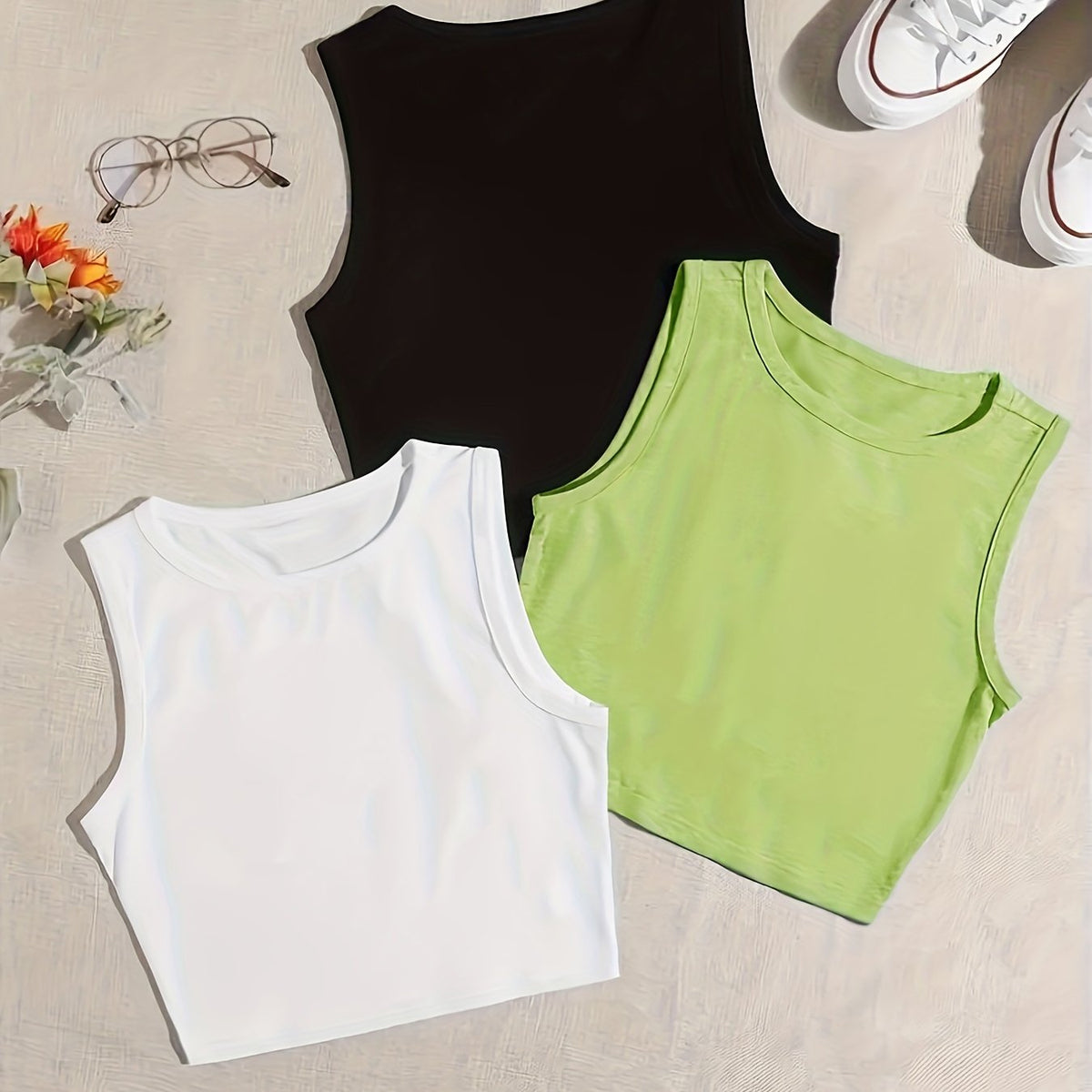 Solid Crew Neck Tank Top 3 Pack Women's Clothing