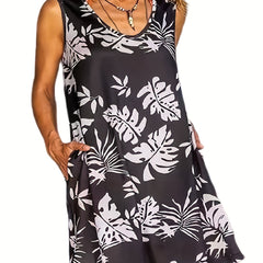  Tropical Print Tank Dress With Pockets
