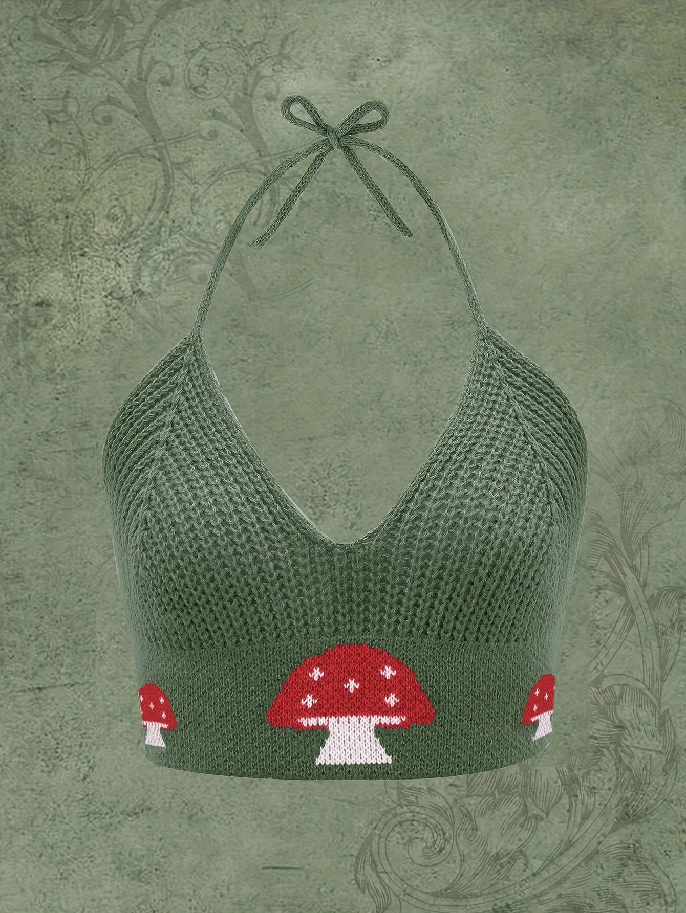  Y2K Knit Top Women's Plus Mushroom Print Backless Knit Cam